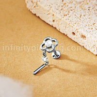 Piercing Labret Titânio Flor Com Pingente Zircônia Cravejada
