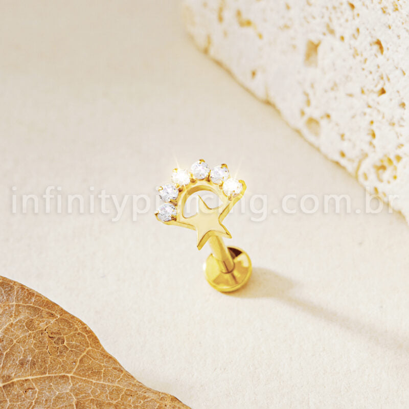 Piercing Labret Titânio Estrela Detalhe Zircônia Cravejada