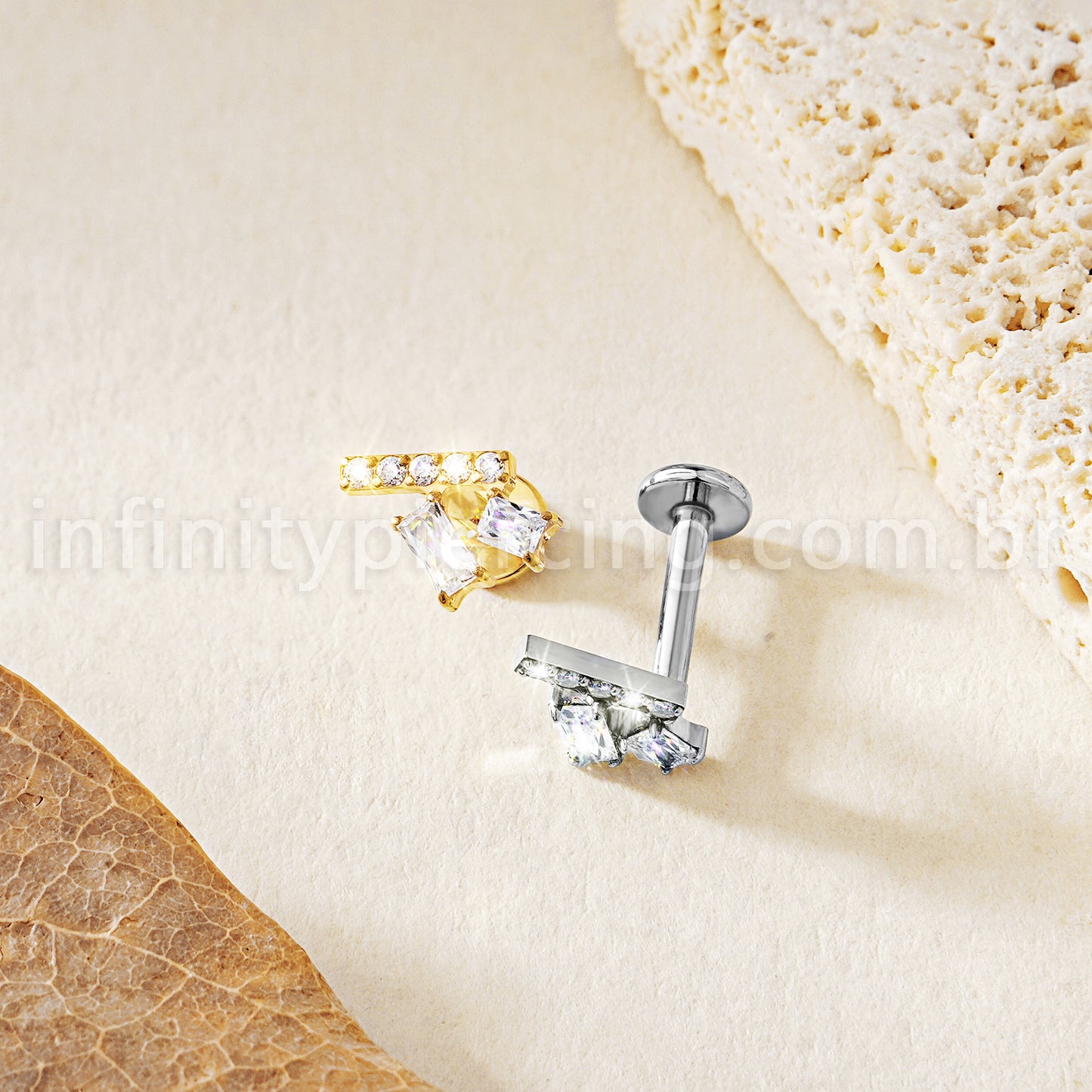Piercing Labret Titânio Zircônia Cravejada