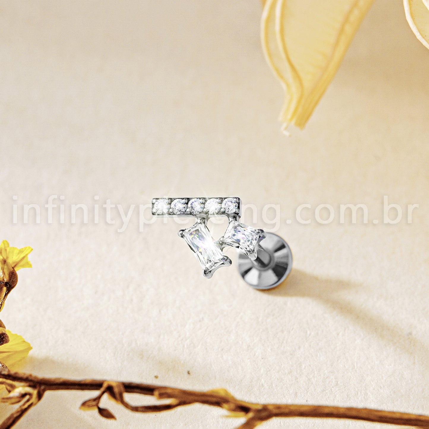 Piercing Labret Titânio Zircônia Cravejada