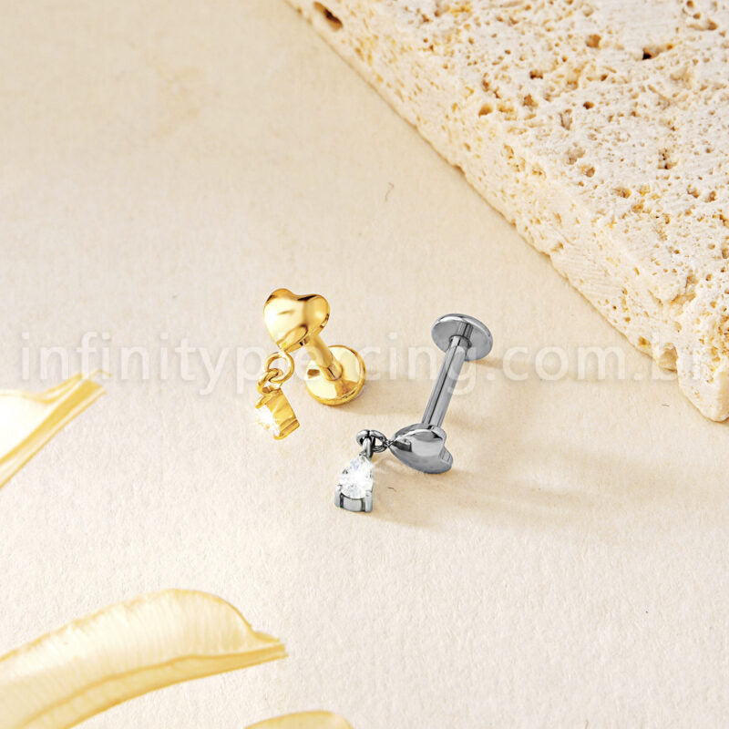 Piercing Labret Titânio Coração Pingente Gota