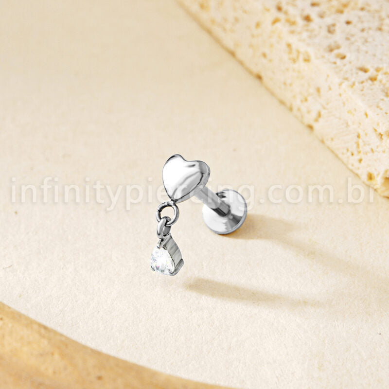 Piercing Labret Titânio Coração Pingente Gota