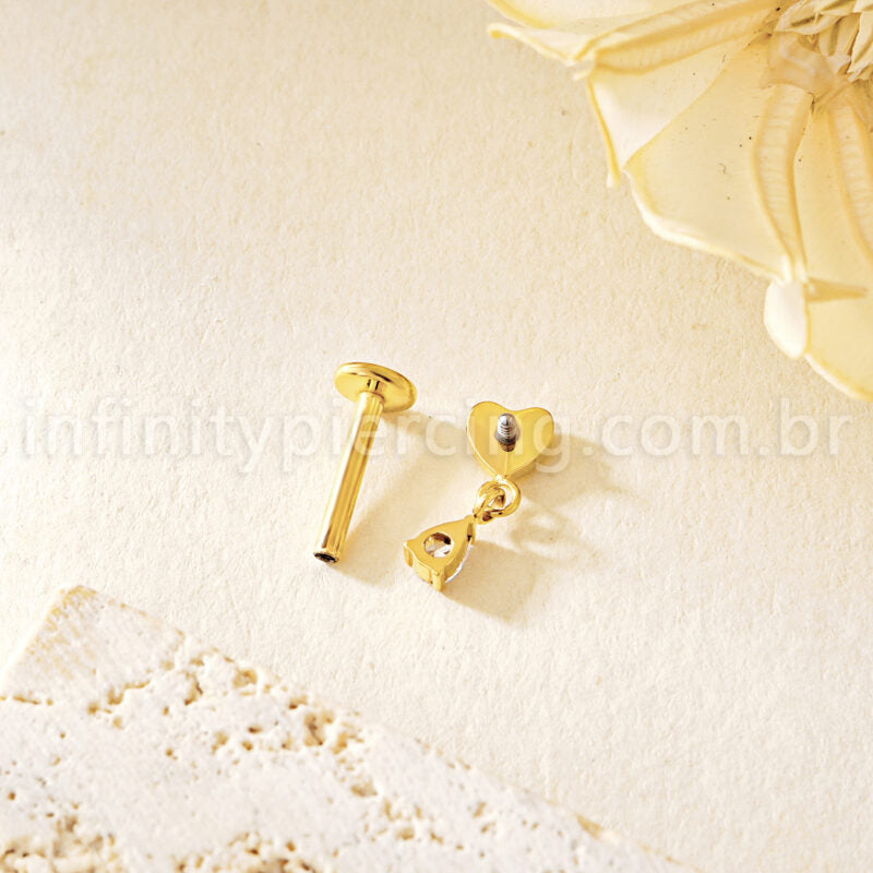 Piercing Labret Titânio Coração Pingente Gota