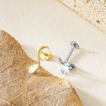 Piercing Labret Titânio Lua Pingente Gota