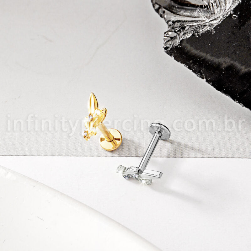 Piercing Labret Titânio Ramo Com Zircônia Cravejada 1.2X8 10864