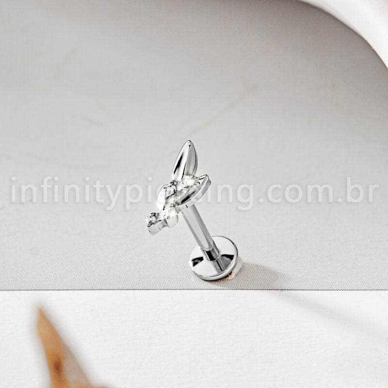 Piercing Labret Titânio Ramo Com Zircônia Cravejada 1.2X8 10864