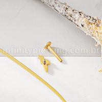 Piercing Labret Titânio Ramo Com Zircônia Cravejada 1.2X8 10864