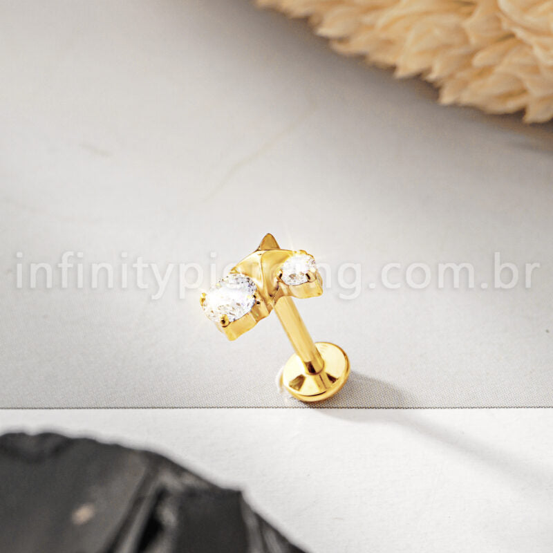 Piercing Labret Titânio Estrela 4 Pontas Com Zircônia Cravejada