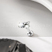 Piercing Labret Titânio Estrela 4 Pontas Com Zircônia Cravejada