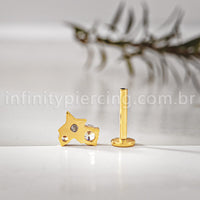 Piercing Labret Titânio Estrela 4 Pontas Com Zircônia Cravejada