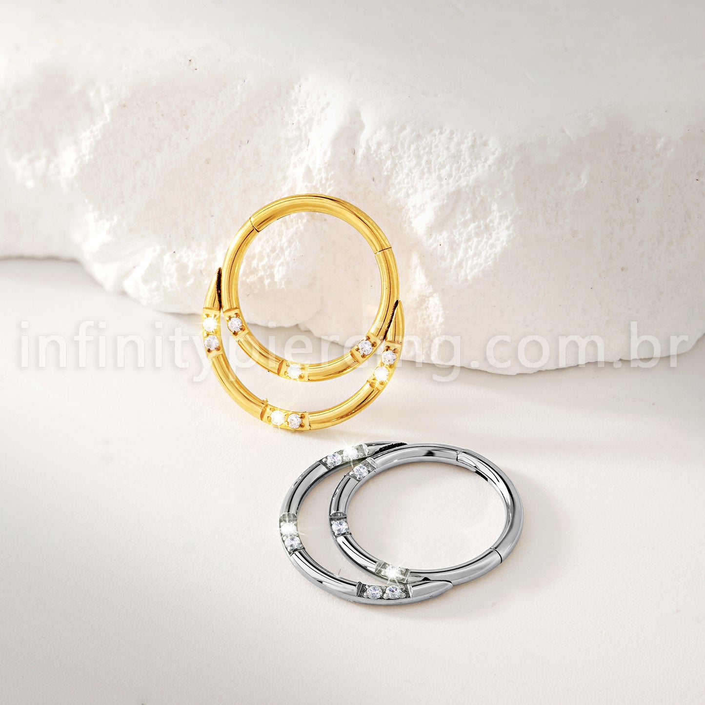 Piercing Argola Titânio Dupla Com Detalhes Zircônia