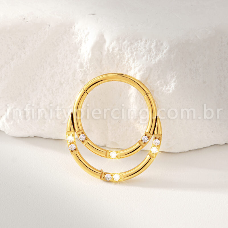 Piercing Argola Titânio Dupla Com Detalhes Zircônia