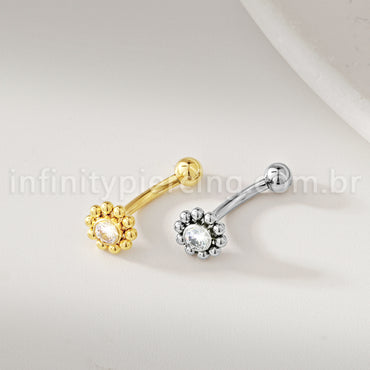 Piercing Minibarbell Curvo Titânio Flor/Zircônia Cravada