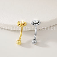 Piercing Minibarbell Curvo Titânio Flor/Zircônia Cravada