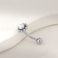 Piercing Minibarbell Curvo Titânio Flor/Zircônia Cravada