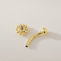 Piercing Minibarbell Curvo Titânio Flor/Zircônia Cravada