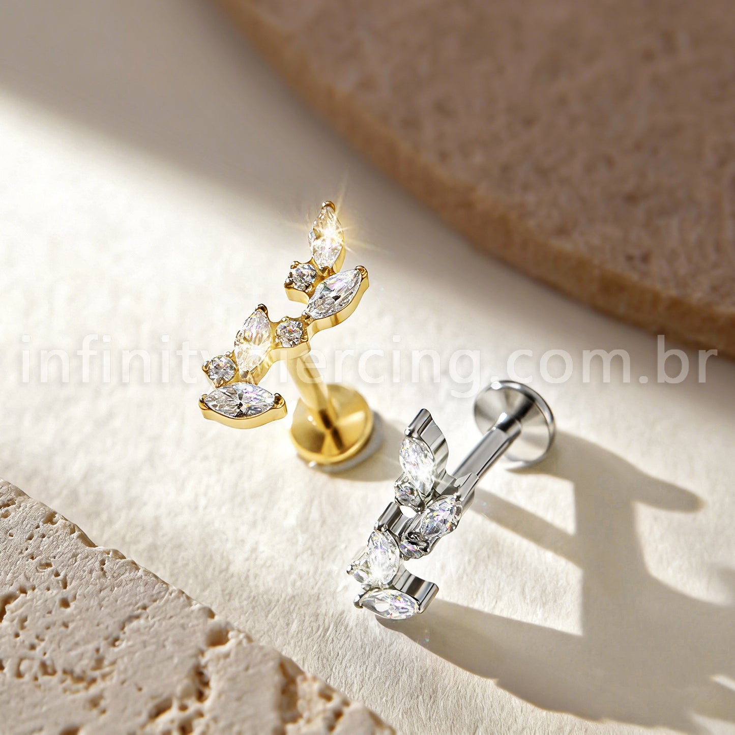 Piercing Labret Titânio Zircônia Cravejada