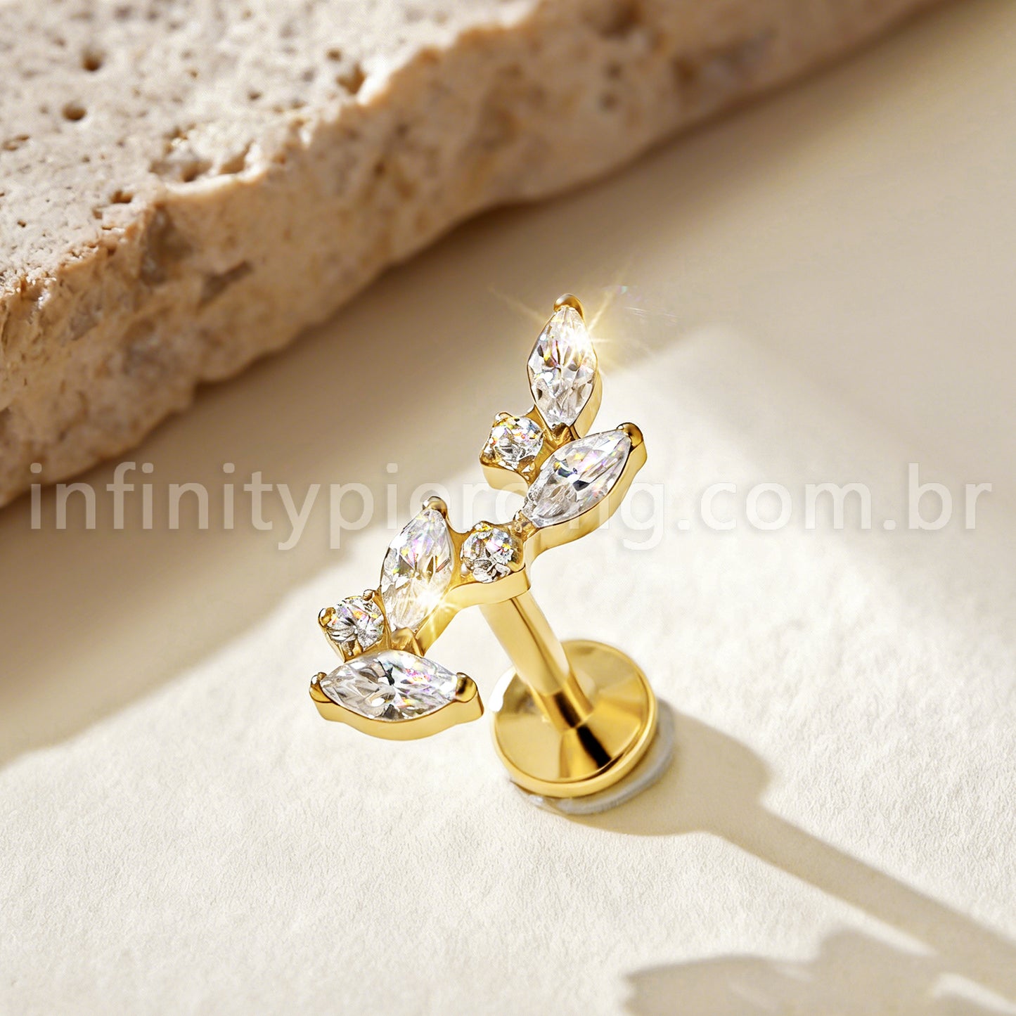 Piercing Labret Titânio Zircônia Cravejada