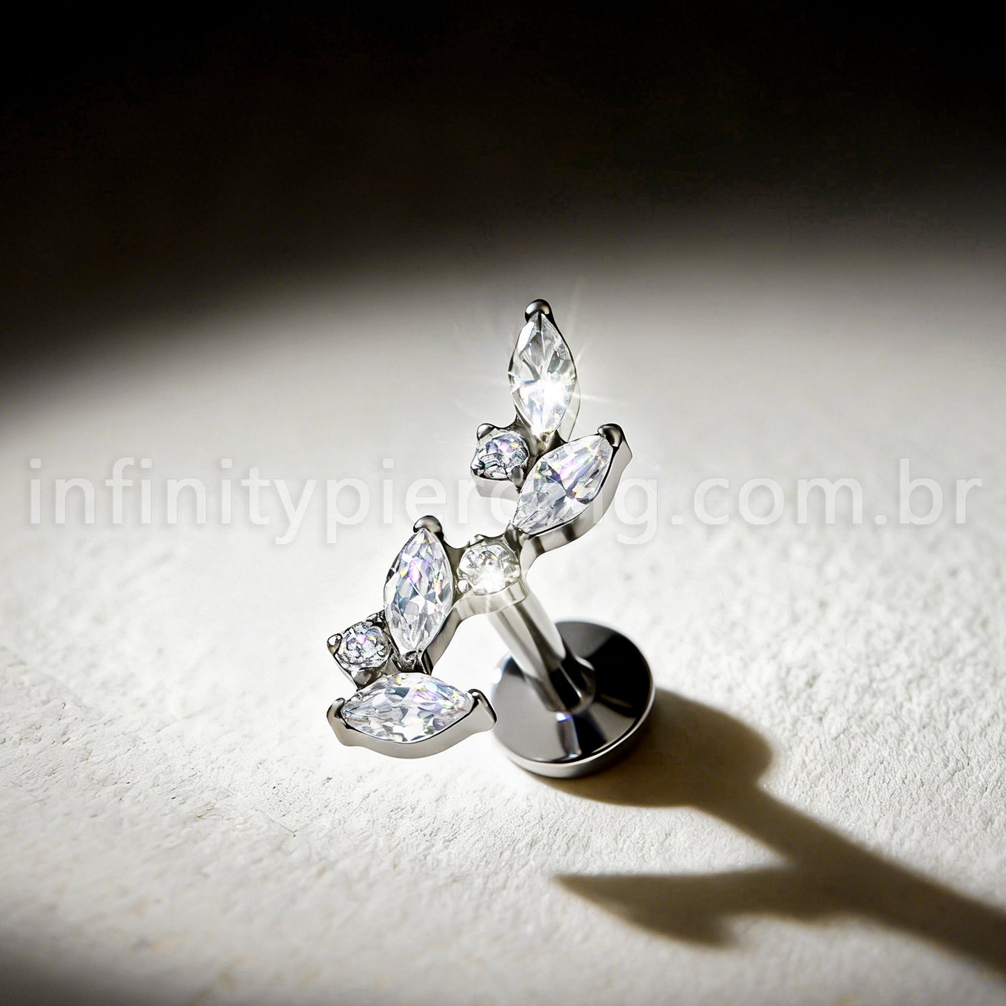 Piercing Labret Titânio Zircônia Cravejada