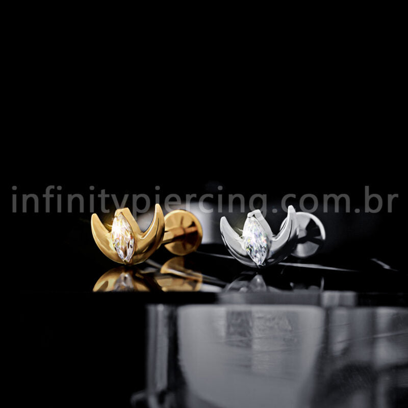 Piercing Labret Titânio Lua Com 1 Pedra Zircônia