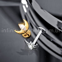Piercing Labret Titânio Lua Com 1 Pedra Zircônia