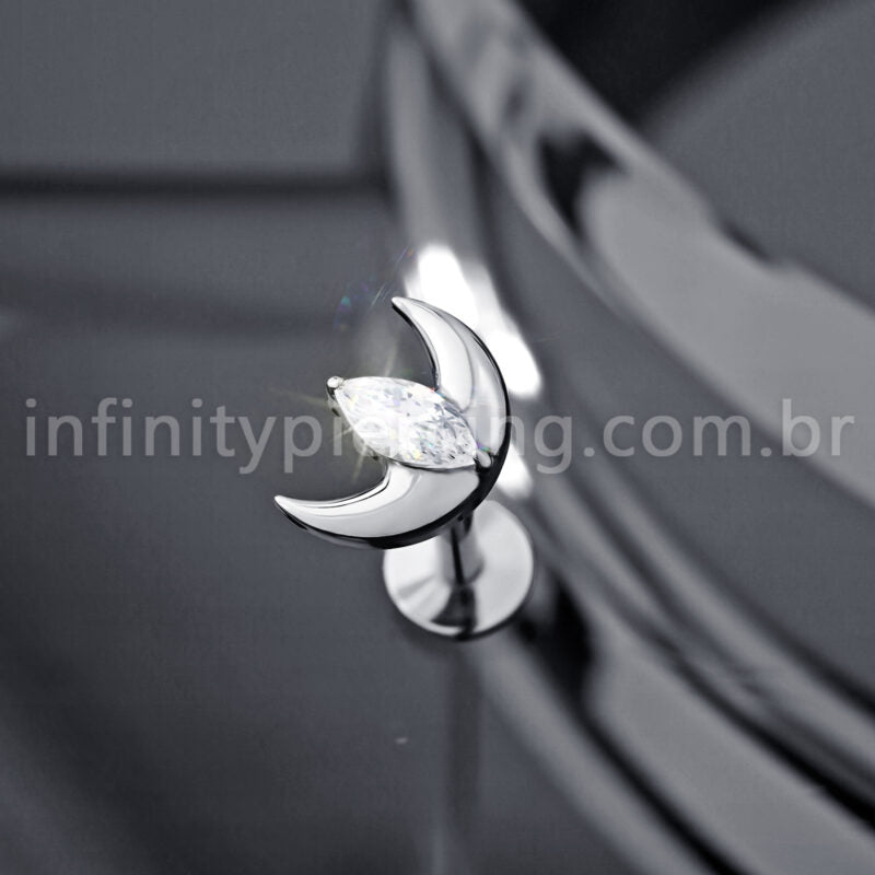 Piercing Labret Titânio Lua Com 1 Pedra Zircônia