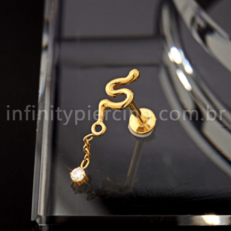 Piercing Labret Titânio Cobra Com Pingente