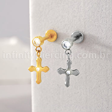 Piercing Minibarbell Aço Cirúrgico Com Pingente Cruz