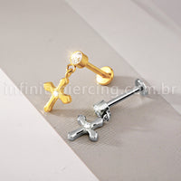 Piercing Minibarbell Aço Cirúrgico Com Pingente Cruz