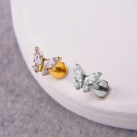 Piercing Labret Titânio Pvd Borboleta Zircônia