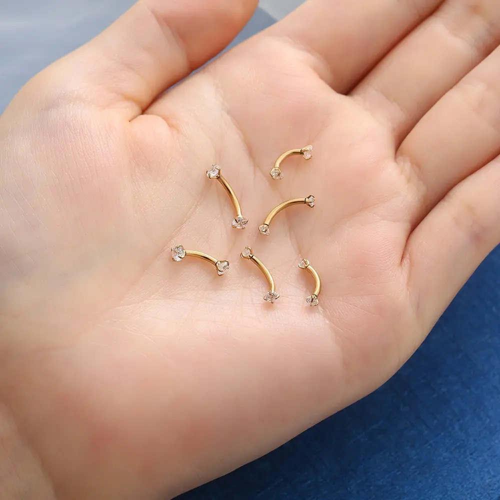 PIERCING MICROBELL CURVO AÇO CIRÚRGICO ZIRCÔNIA REDONDA