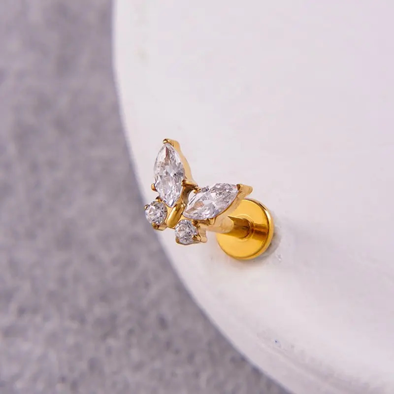 Piercing Labret Titânio Pvd Borboleta Zircônia