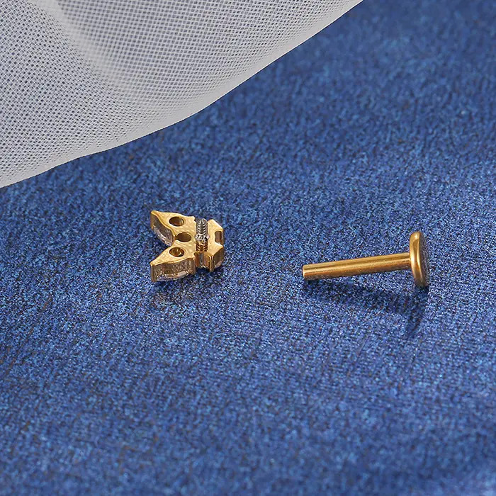 Piercing Labret Titânio Pvd Borboleta Zircônia