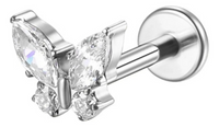 Piercing Labret Titânio Pvd Borboleta Zircônia