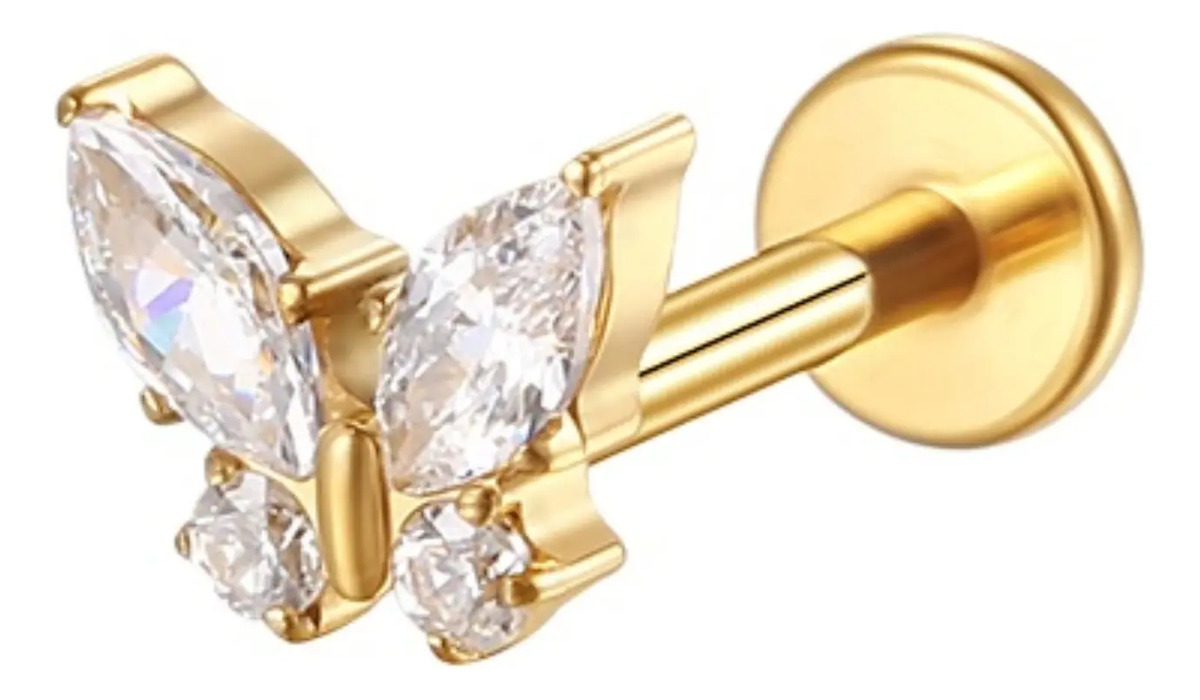 Piercing Labret Titânio Pvd Borboleta Zircônia