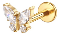 Piercing Labret Titânio Pvd Borboleta Zircônia
