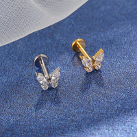 Piercing Labret Titânio Pvd Borboleta Zircônia