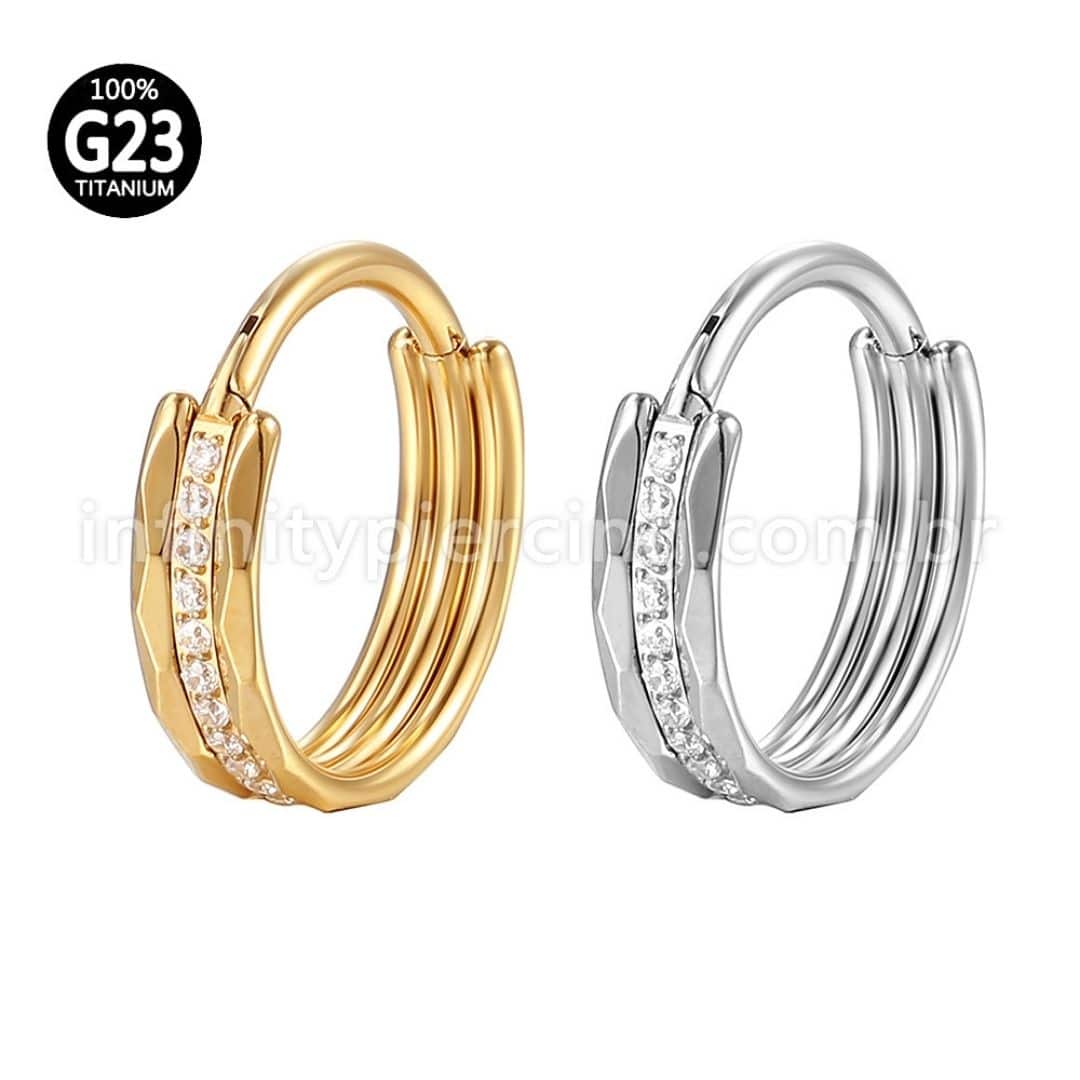 Piercing Argola Titânio Segmento Articulado Detalhada Zircônia Cravejada