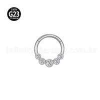 Piercing Argola Titânio Segmento Articulado 5 Pedras Zircônia Cravejada