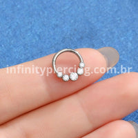 Piercing Argola Titânio Segmento Articulado 5 Pedras Zircônia Cravejada