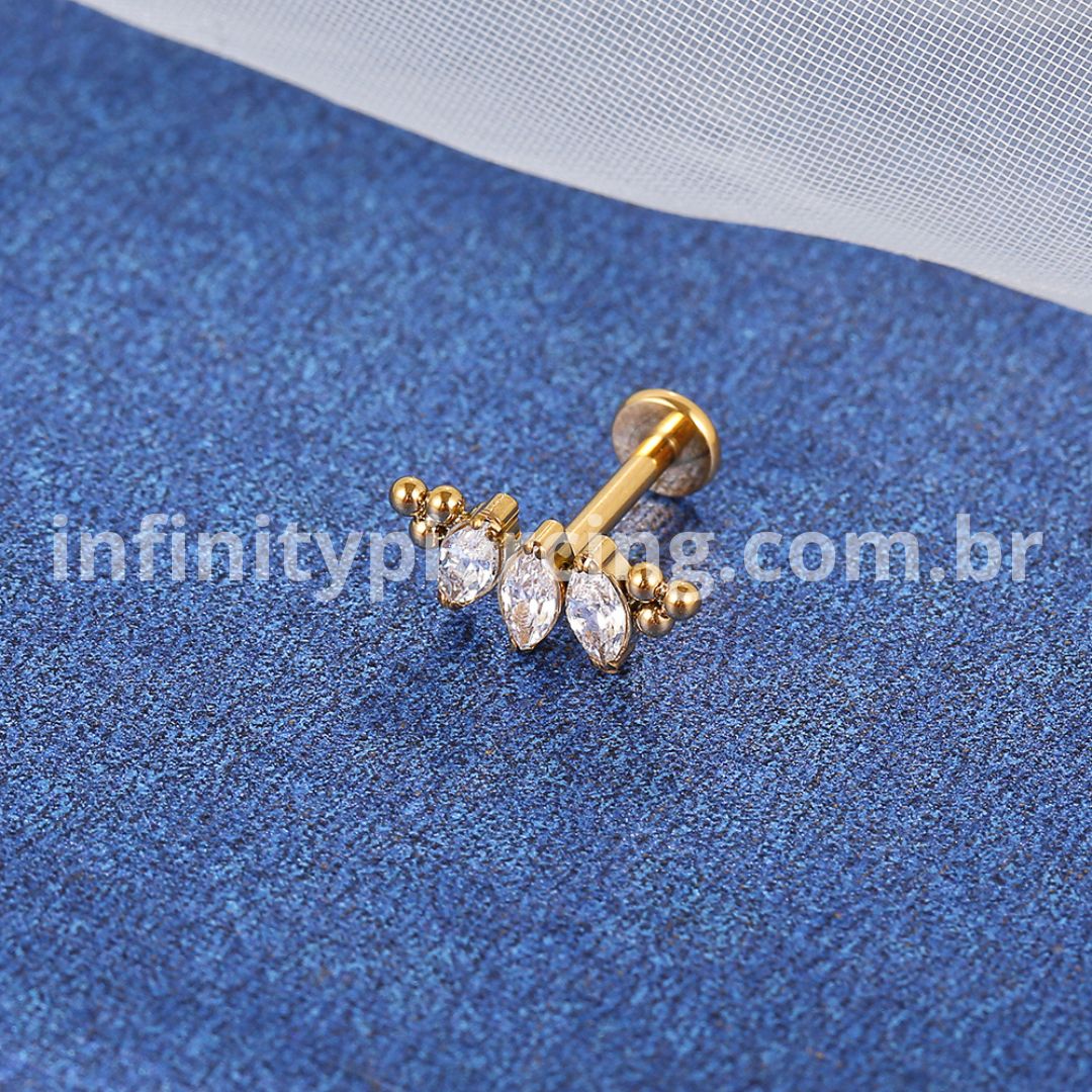 Piercing Labret Titânio 3 Zircônias Indiano