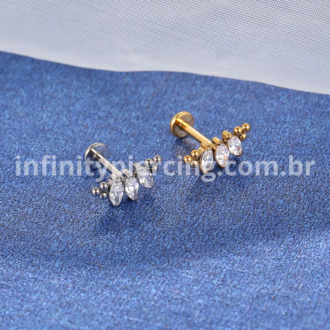 Piercing Labret Titânio 3 Zircônias Indiano