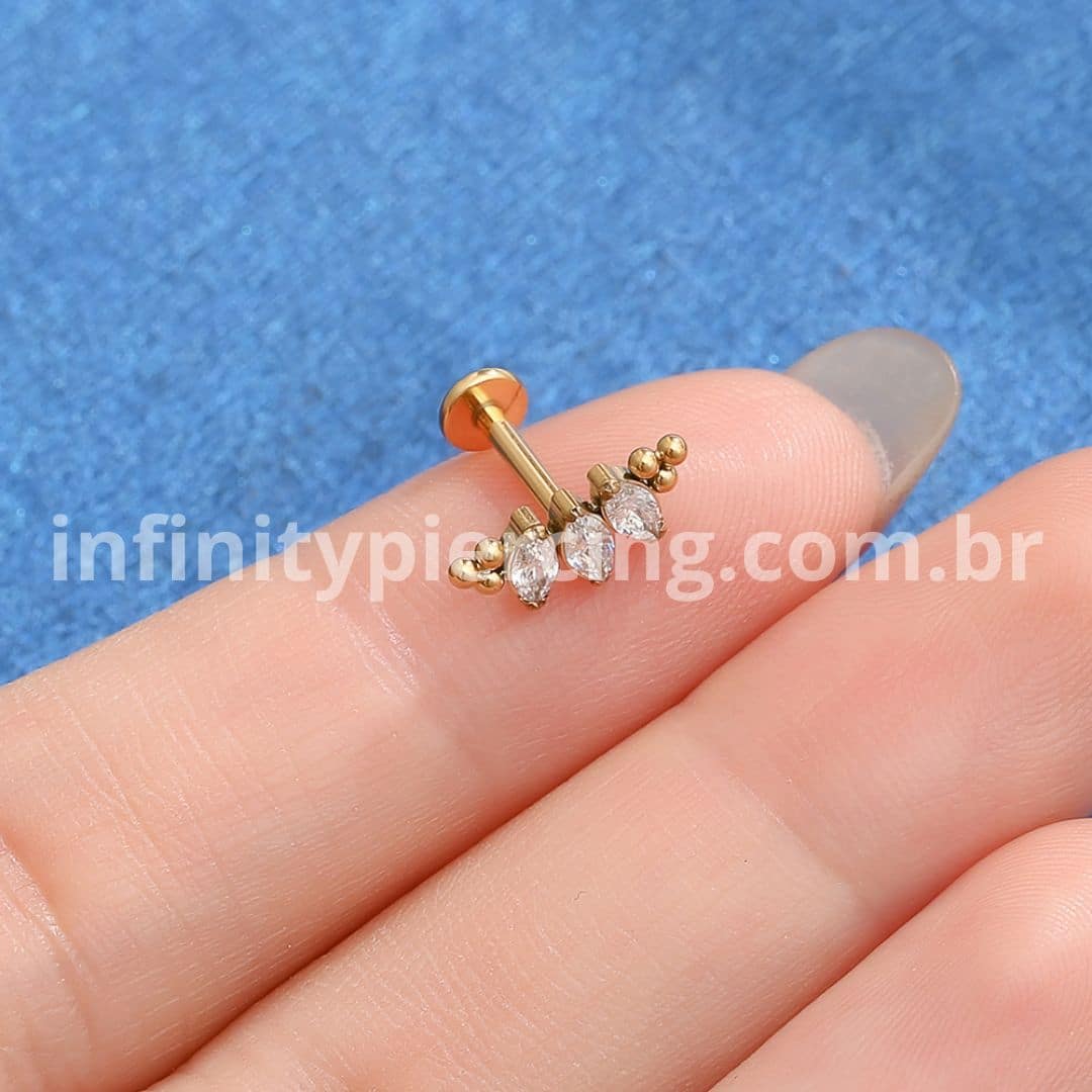 Piercing Labret Titânio 3 Zircônias Indiano