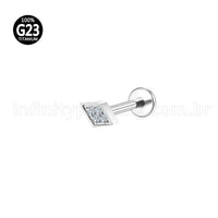 Piercing Labret Titânio Rosca Interna Losango Zircônia Cravejada