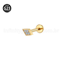 Piercing Labret Titânio Rosca Interna Losango Zircônia Cravejada