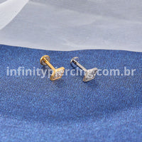 Piercing Labret Titânio Rosca Interna Losango Zircônia Cravejada