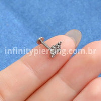 Piercing Labret Titânio Rosca Interna 4 Pedras Zircônia Cravejada