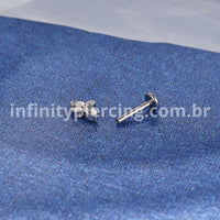 Piercing Labret Titânio Rosca Interna 4 Pedras Zircônia Cravejada