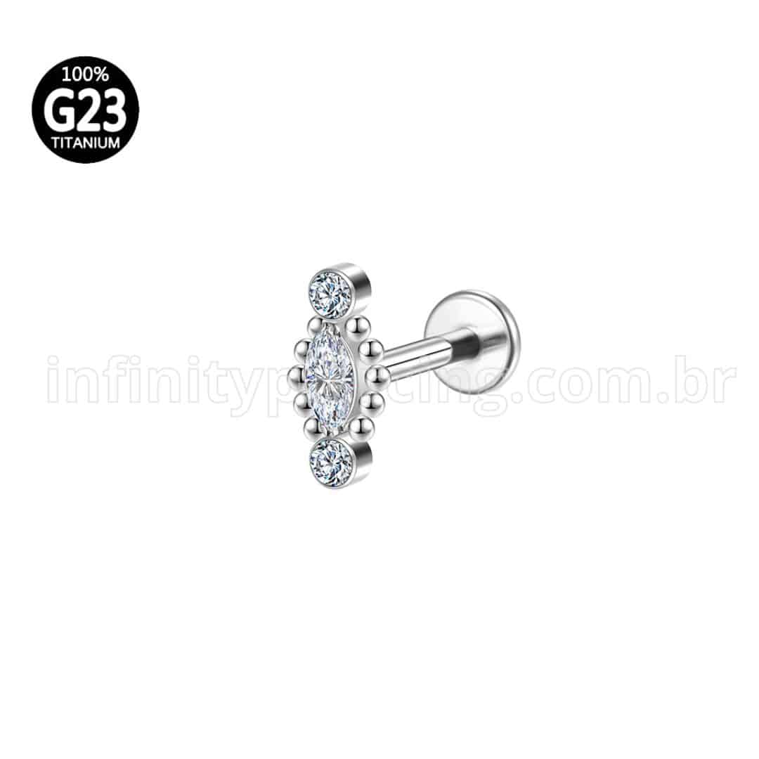 Piercing Labret Titânio Rosca Interna Detalhe Oval