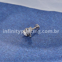 Piercing Labret Titânio Rosca Interna Zircônia Cravejada 3 Pedras Oval